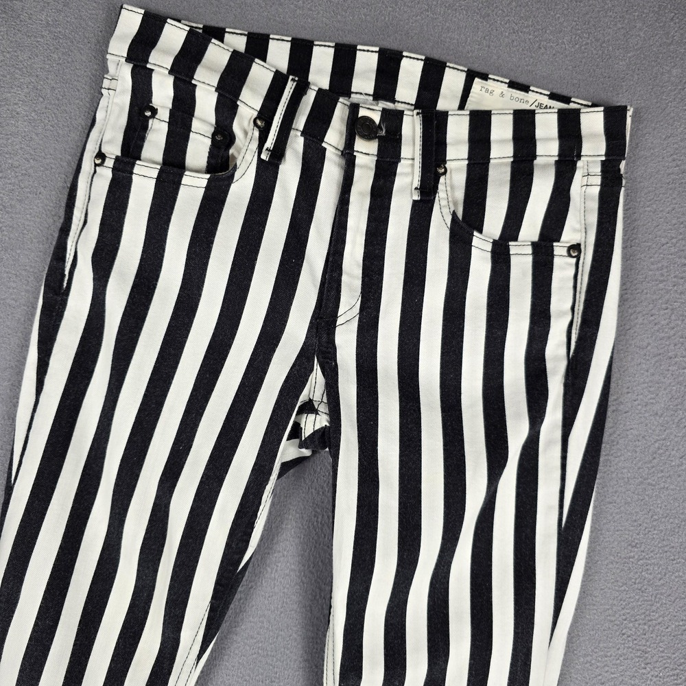 Rag & Bone Capri Jeans Womens 27 Mid Rise Black Benton Stripe Stretch Denim